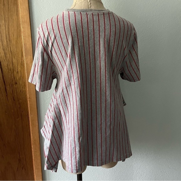 OPENING CEREMONY sz L Gray Tee Flowy Sides Red Stripe - Picture 8 of 10